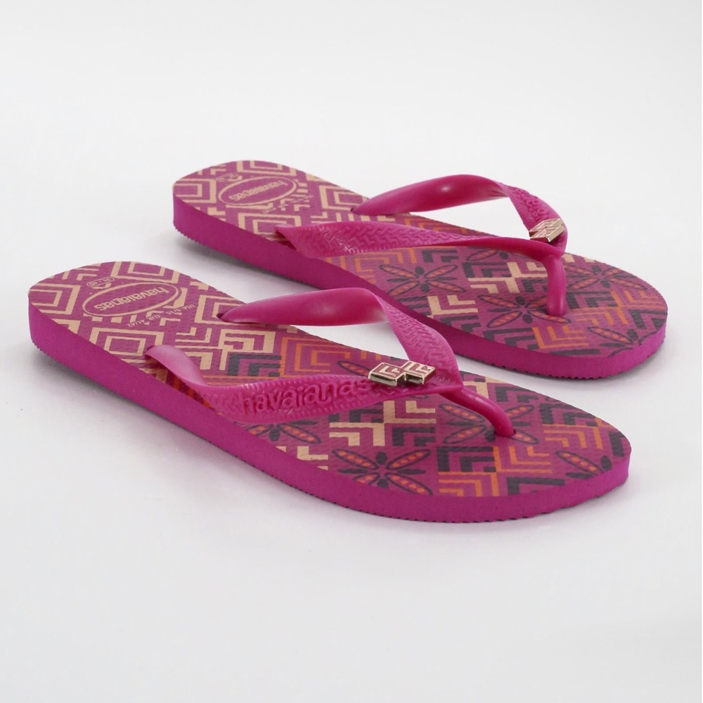Havaianas Gracia Strips Women's Pink Geometric Print Flip Flop Sandals size 9/10